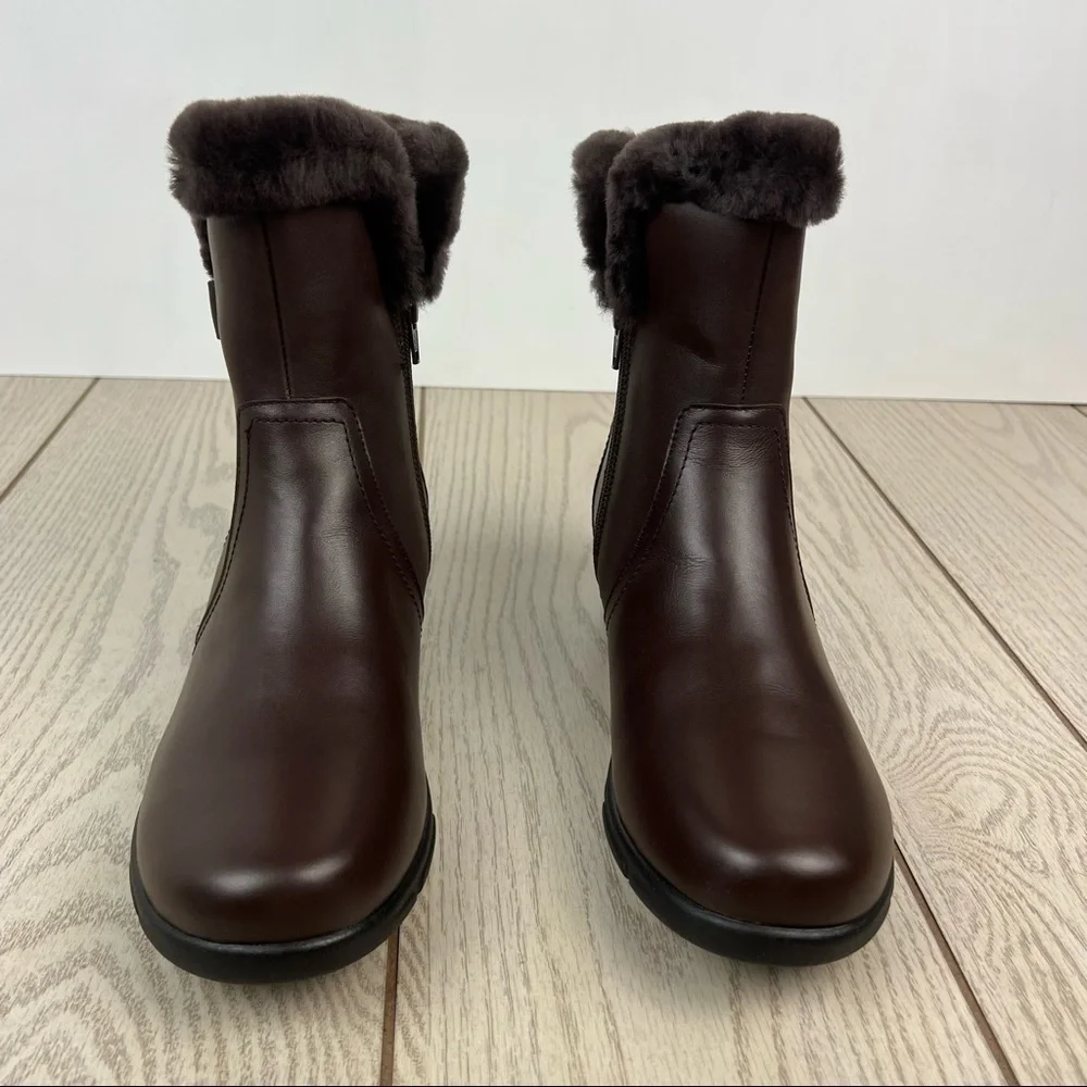 Propét Women's Waylynn Faux Fur Mid-Height Boots 10M Brown Leather $100